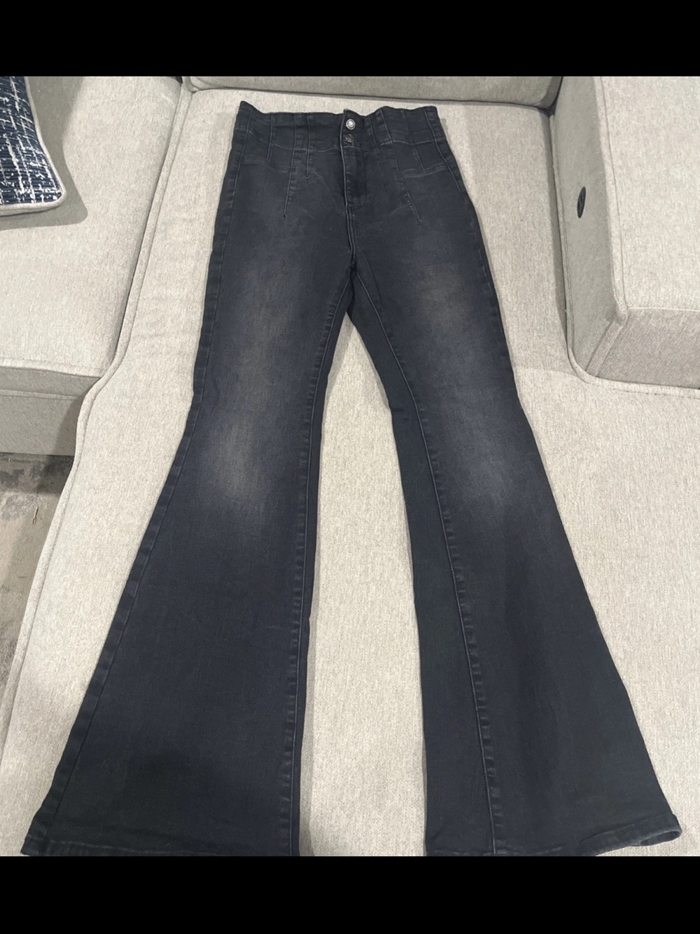 We The Free People Black High-Rise Flare Jeans Hippie Boho Size 30